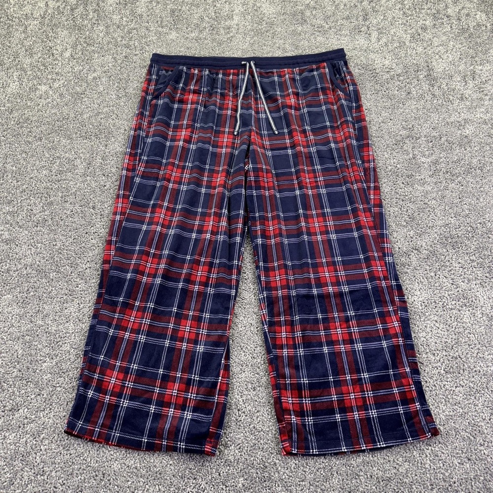 Nautica Pajama Pants Mens 2XL Blue Red Plaid Fleece Drawstring Sleep Lounge